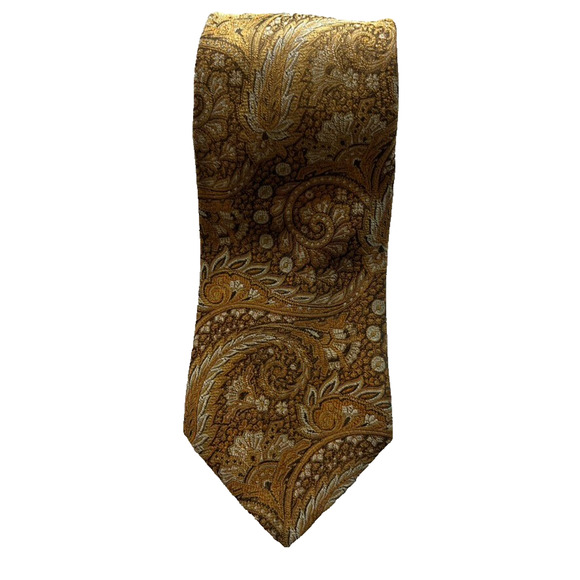 Brooks Brothers Makers Necktie Mens Gold Paisley Texture Silk Vtg U.S.A Made